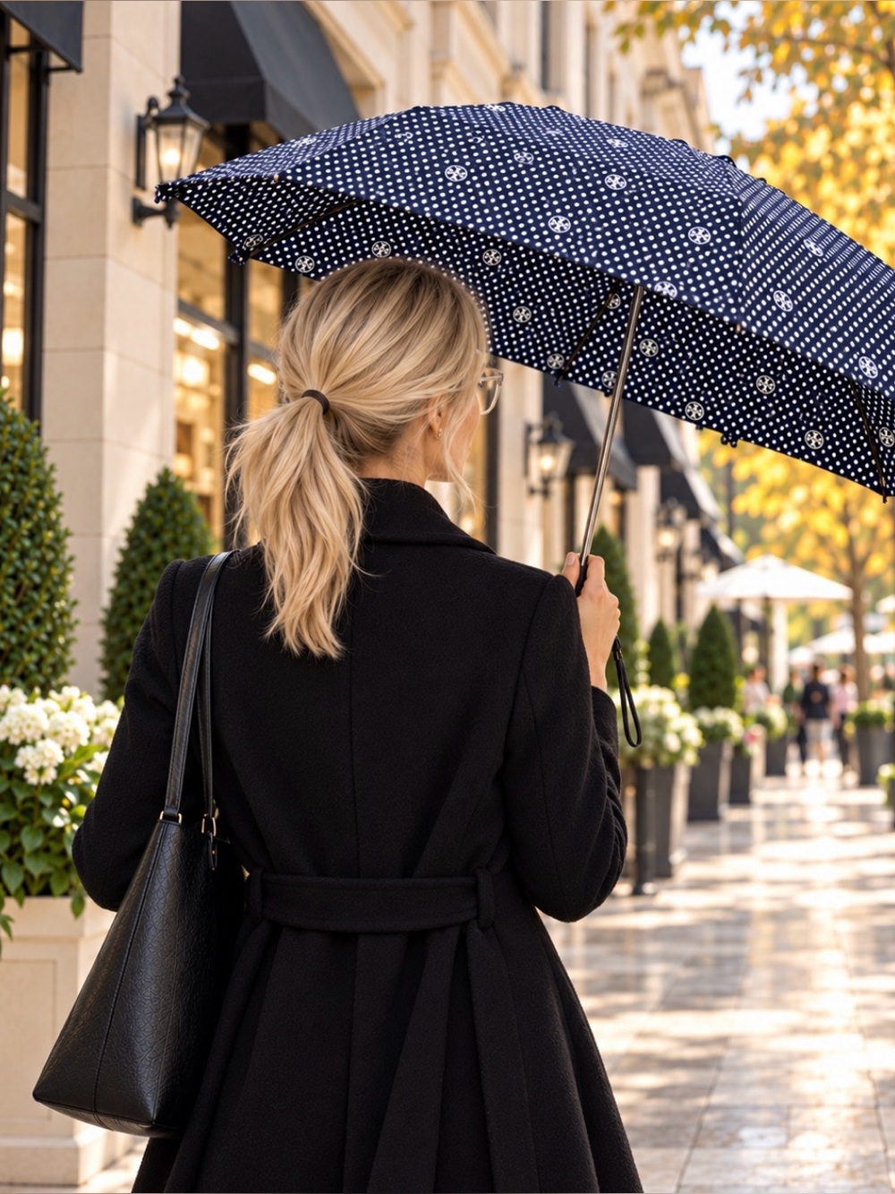 TORY BURCH Umbrella Packable | Navy & White Polka Dot